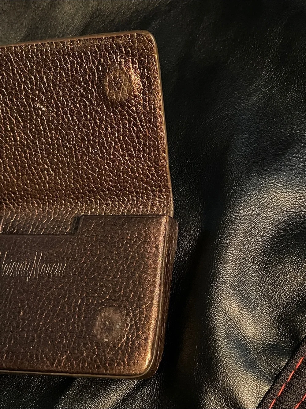 NM- Neiman-Marcus Dark Brown Pebbled Leather Card Holder